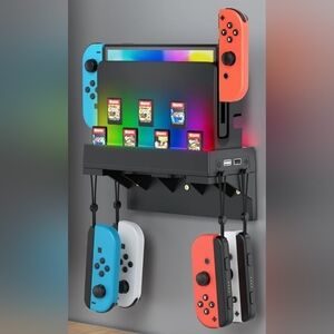 RGB Switch Wall Mount for Nintendo Switch/OLED 7 Light Modes 2 USB 3.0 Ports Box